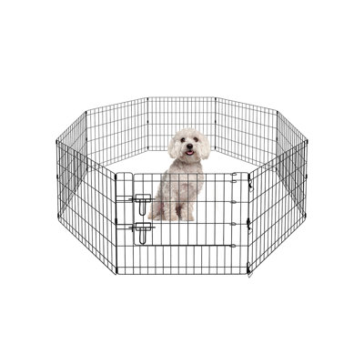Parc pour chien pliable octogonal en métal - 8 panneaux d'exercice pour chiens, 24-30-36-42-48 pouces de hauteurs multiples (avec porte), intérieur / extérieur (noir)