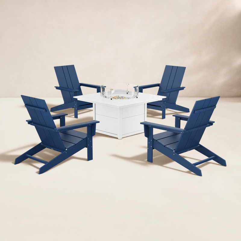 POLYWOOD x 5 Piece Multiple Chairs Seating Group, Navy/White