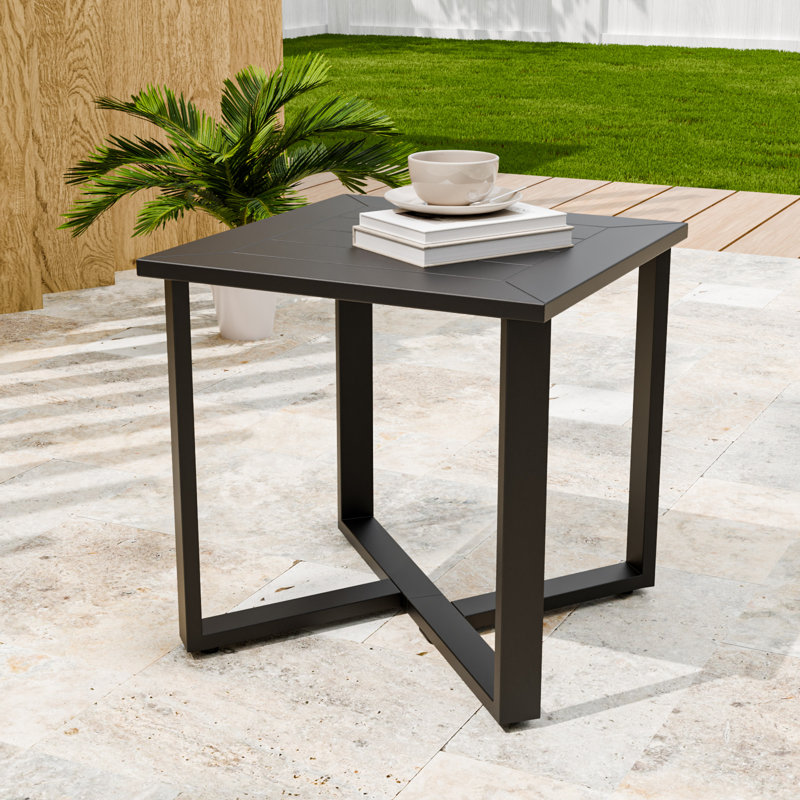 Metal Patio Square Side Table, Weather Resistant Outdoor Aluminum Frame End Table