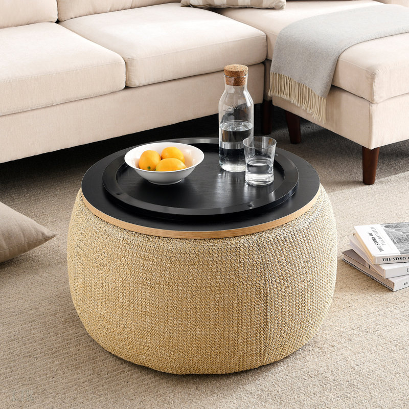 Round Storage Ottoman, 2 In 1 Function, Work As End Table And Ottoman, End Table