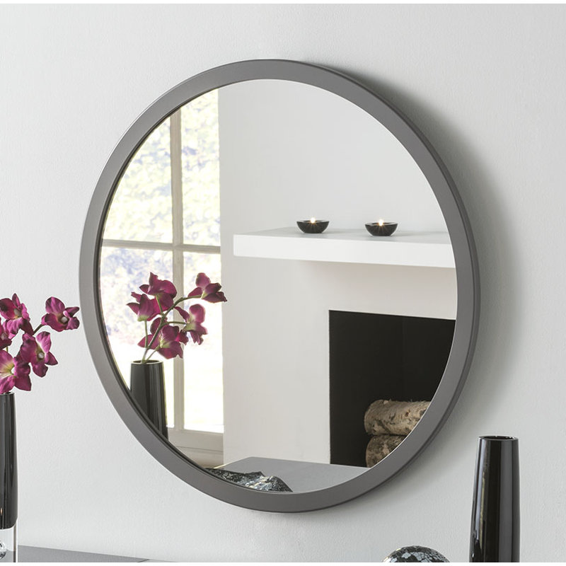 Tabatha Wood Flat Wall Mirror, 80cm H x 80cm W, Dark Grey