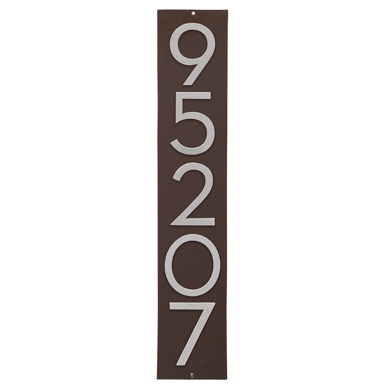 Plaque d'adresse verticale flottante 4 po (5 chiffres), Bronze romain, Aluminium brossé