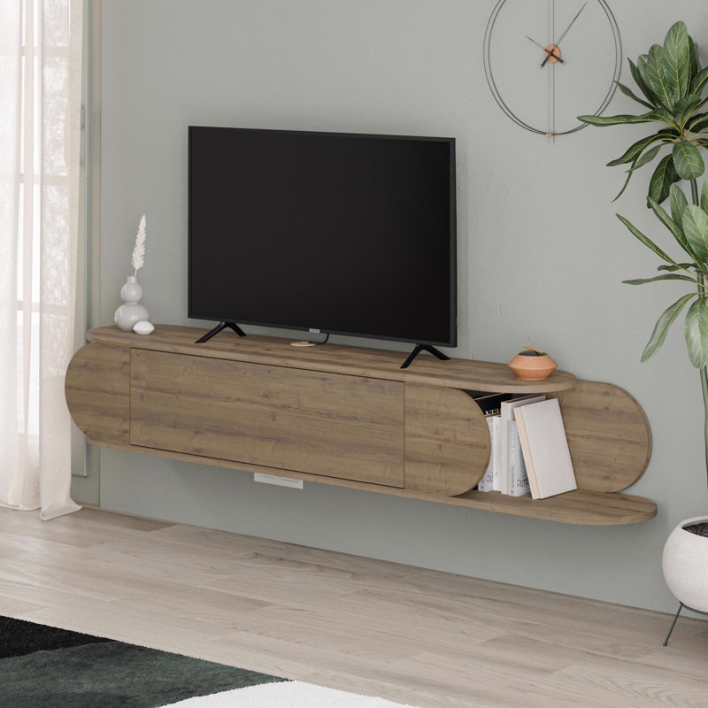 Tone Modern Wall Mounted TV Unit Stand SandsTone with Storage, Brown