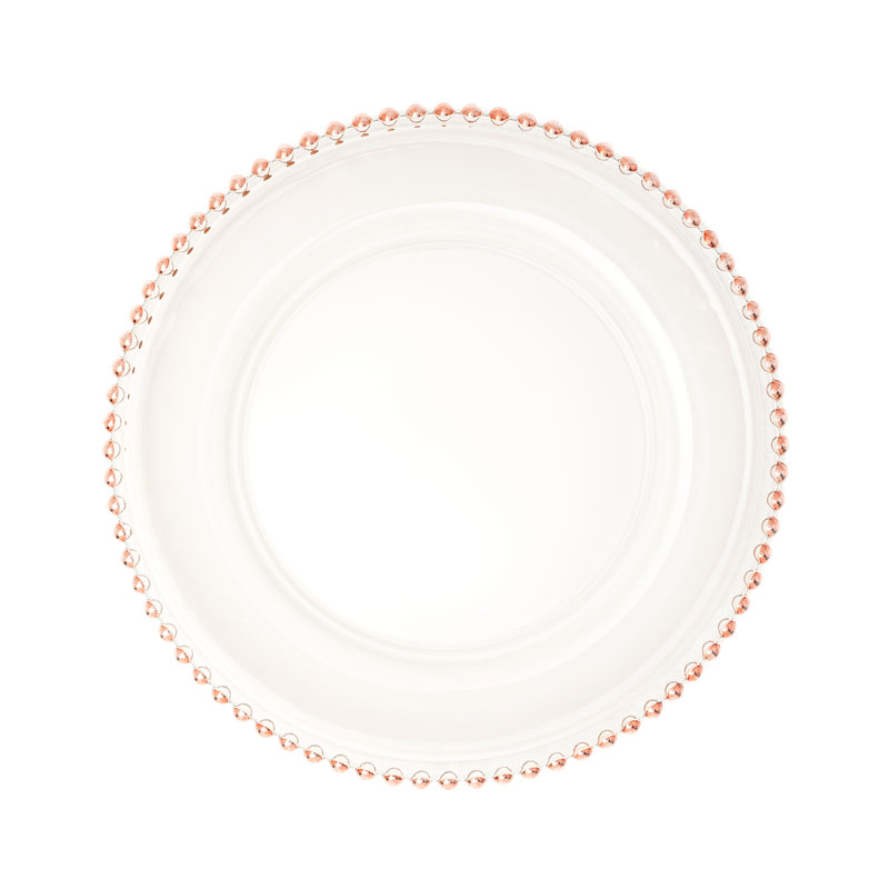 Rose Gold Beaded Rim Clear Glass Charger Plates, Set of 8