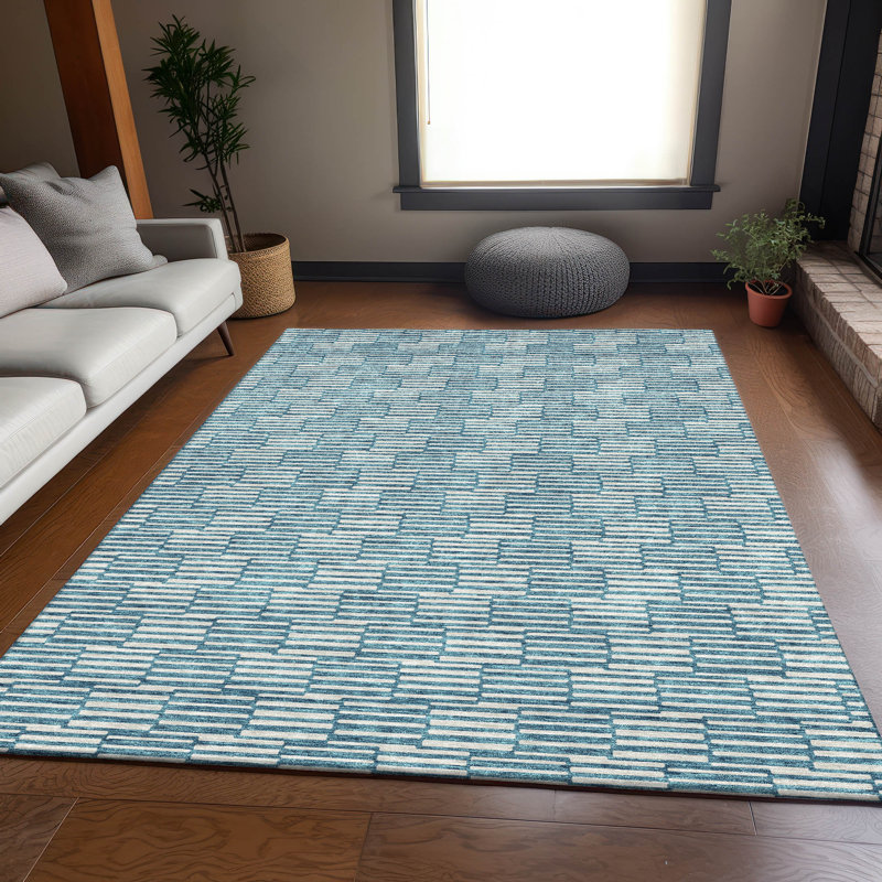 Premium Machine Washable Prisco Teal Rug, Rectangle 8' x 10'