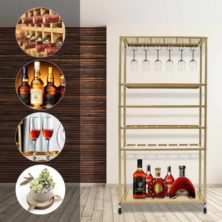 JOYDING 23.6 5 Layer Freestanding Wine Rack with Wheels 21 Bottle Display Storage  Stand