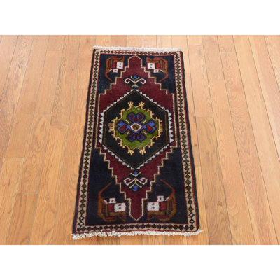 Tapis oriental rouge médaillon afghan 1 pi 7 po x 3 pi noué à la main 100% laine
