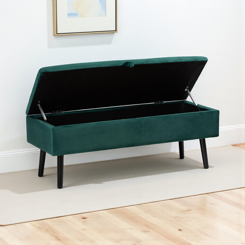 Banc de rangement à couvercle rabattable Troutville, Velours vert