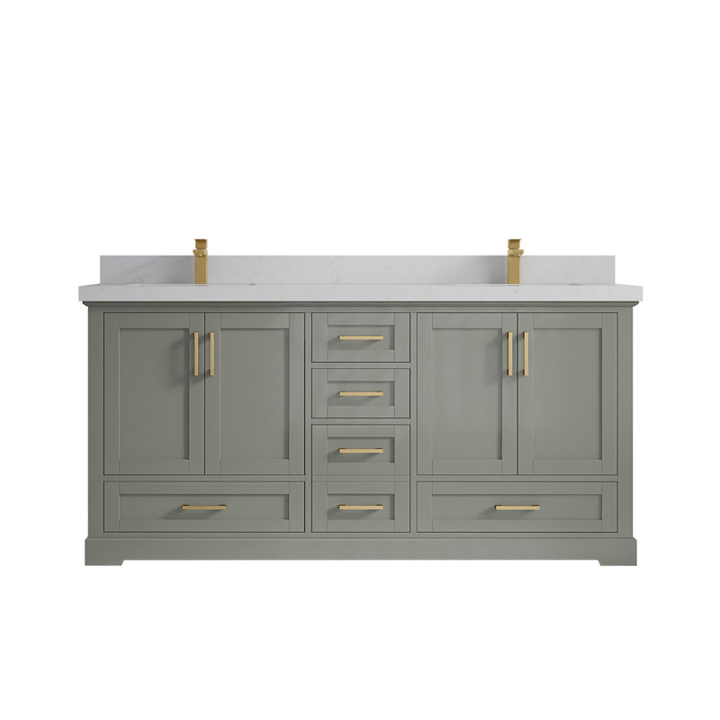 Esin 72'' Double Bathroom Vanity with Quartz Top, Carrara Quartz