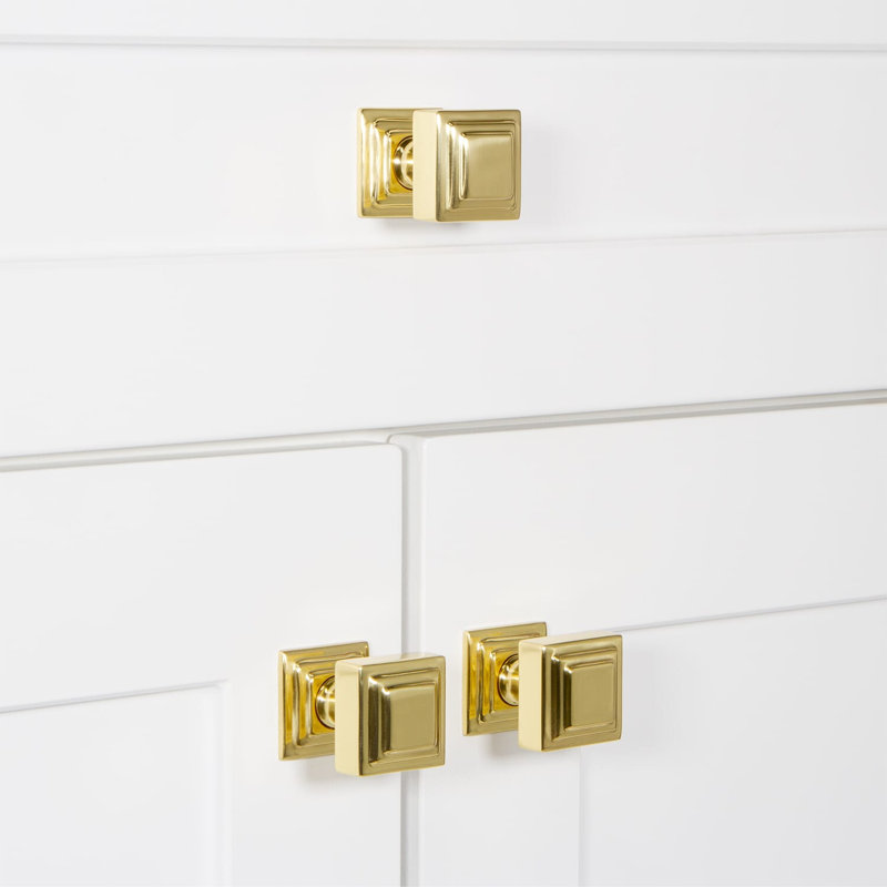 Carré Square Cabinet Knob, Polished Brass