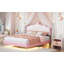 Lit princesse tapissier taille avec tête de lit couronne, lit plateforme taille avec tête de lit et pied de lit avec bandes claires, pieds en métal doré, + rose-187263693