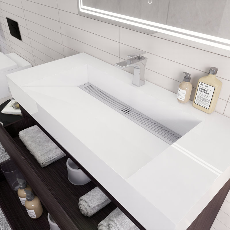 Ensemble de meuble-lavabo mural simple 42 po Babajide, Chêne gris foncé