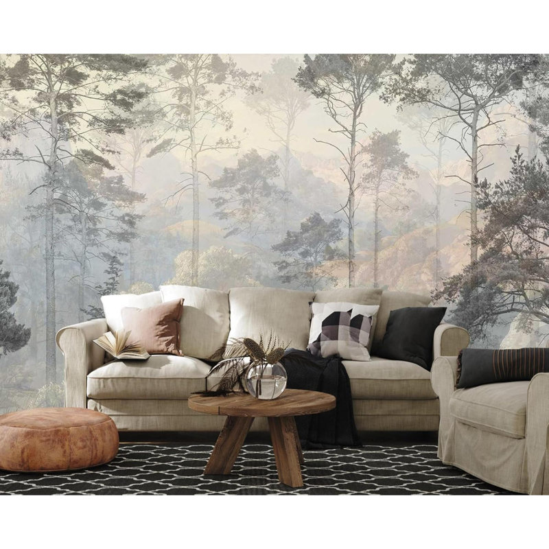 Murale Hazy Forest, papier peint abstrait paysage naturel, motifs de décoration murale de fond (non auto-adhésifs)