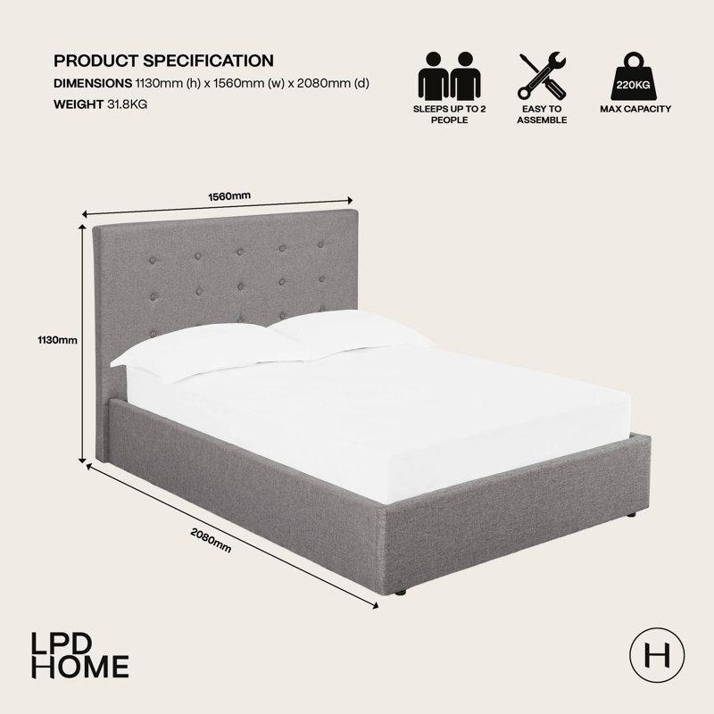 LUCCA UPHOLSTERED BED, Grey, Single (3')