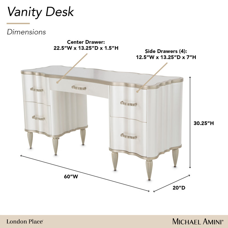 London Place Vanity Desk with Marble Top  - Creamy Pearl