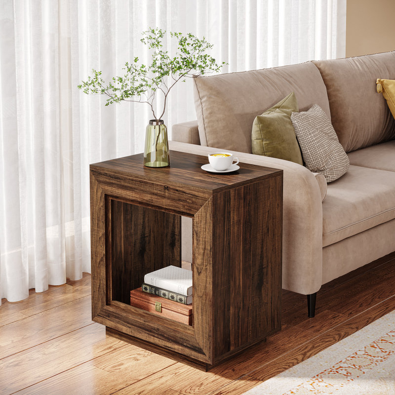 Cledis 2x24" Farmhouse End Table, Dark Brown