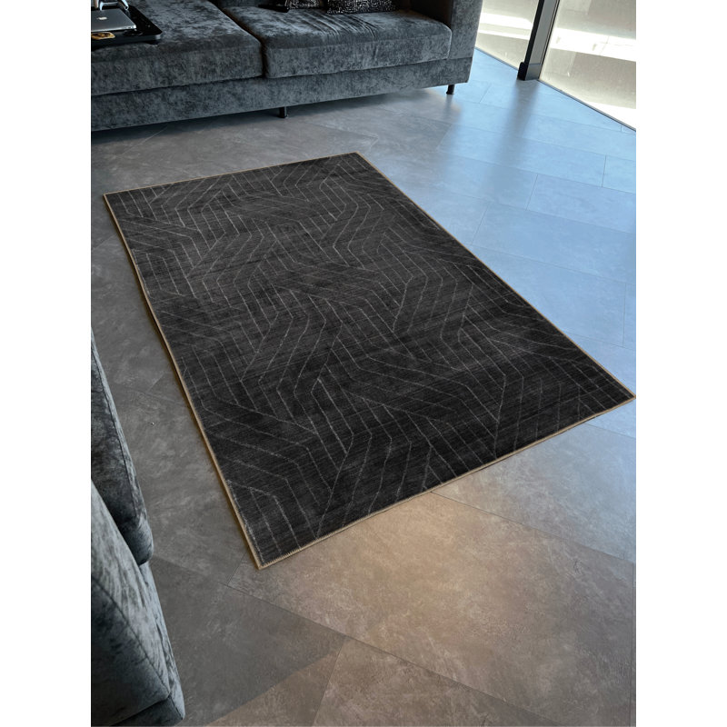 Tapis décoratif moderne à motif géométrique noir, Tapis de couloir 3 pi 3,37 po x 9 pi 10,11 po