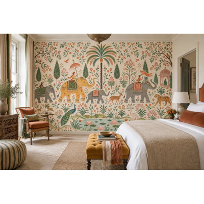 Indian Garden Elephants Wallpaper Mughal Inspired Wall Mural