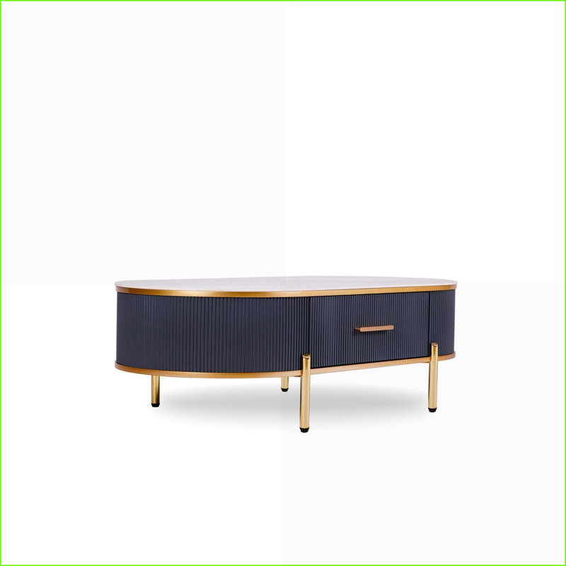Table basse moderne en pierre frittée blanche / grise avec détails dorés