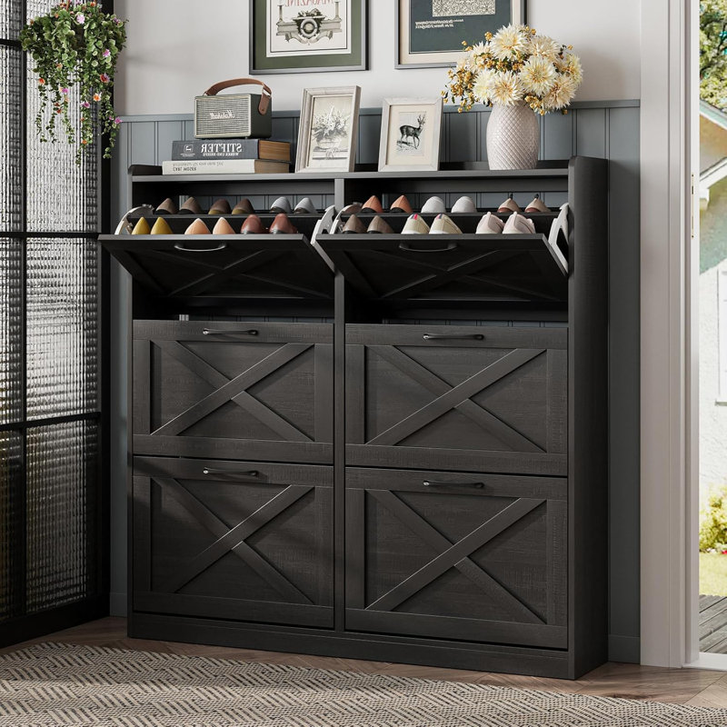 Freestanding Shoe Storage Cabinet With 6 Flip Drawers, Space-Saving Shoe Organizer With Metal Handles For Entryway, Narrow Shoe Rack Cabinet