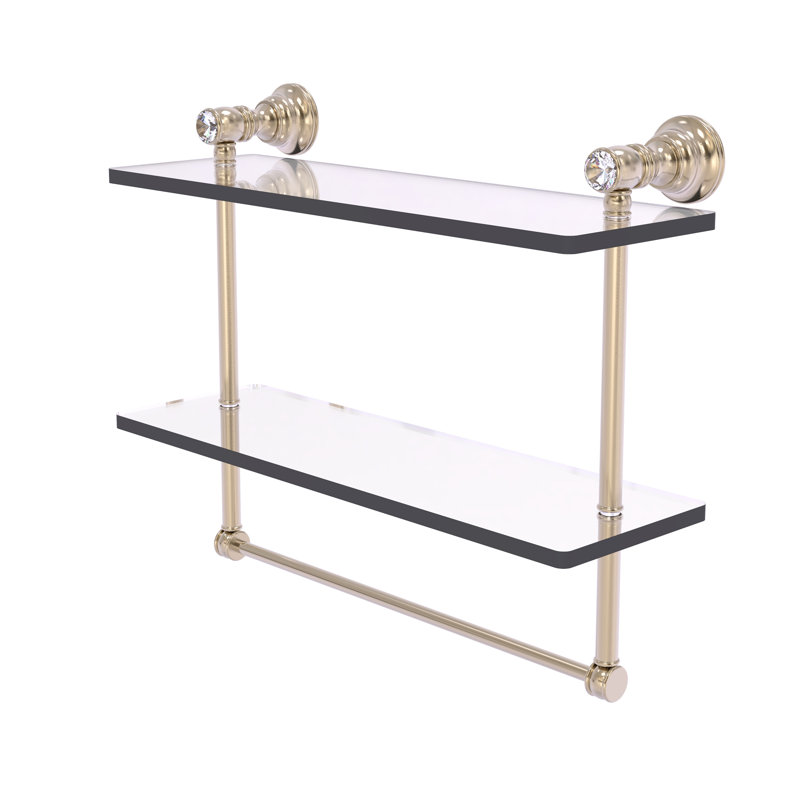Freyja 2 Piece Glass Accent Shelf with Towel Bar, Antique Pewter, 5.54" H x 16" W x 9.5" D