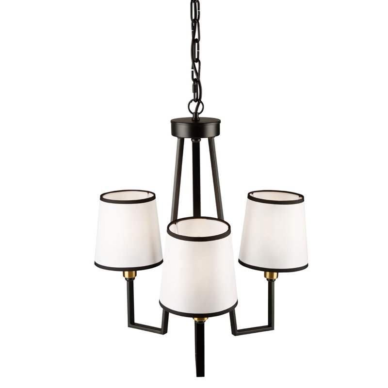 Coco Mini 3-Light Black and Gold Chandelier with White Linen Shade