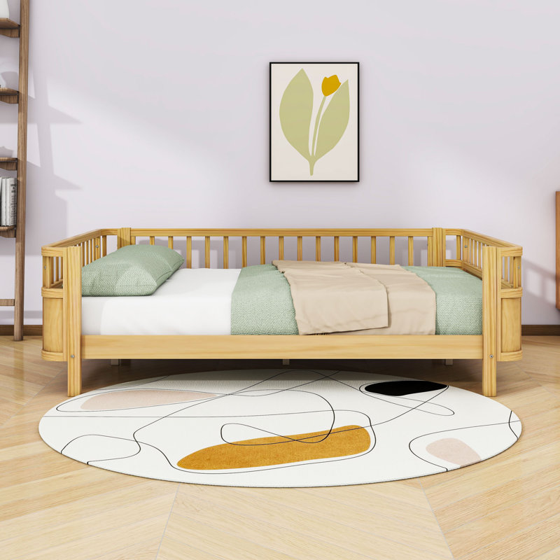 Lit plateforme en bois avec lattes, Naturel, Double