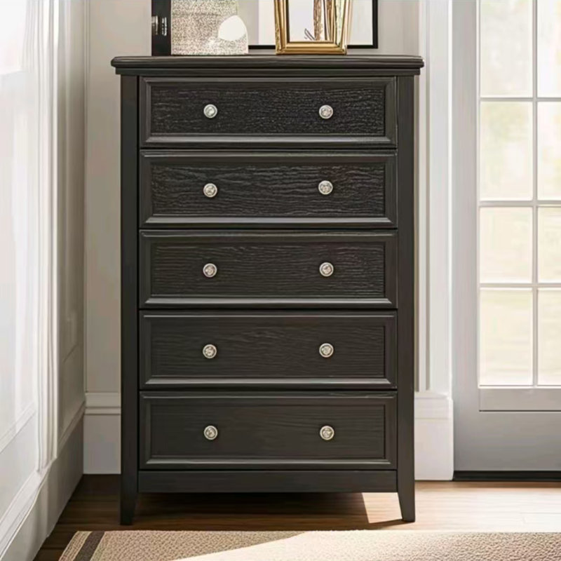 Commode 5 tiroirs Modern, commode à tiroirs, rangement pour vêtements et armoire de rangement pour le salon, rangement pour la commode, noir