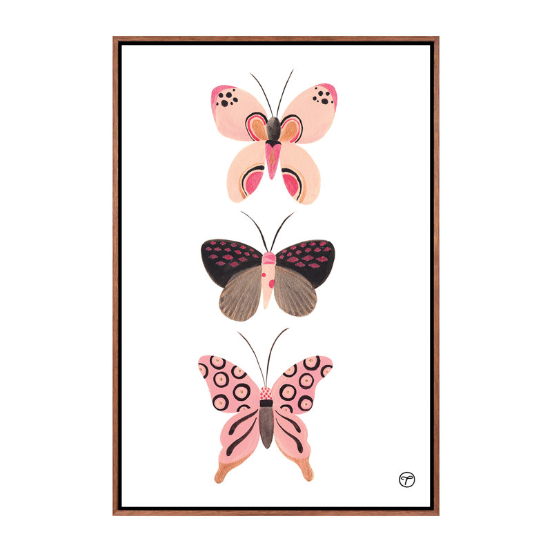 «Butterfly Trio», art encadré, H 26 po x l 18 po x P 1,5 po, Toile avec cadre en bois classique