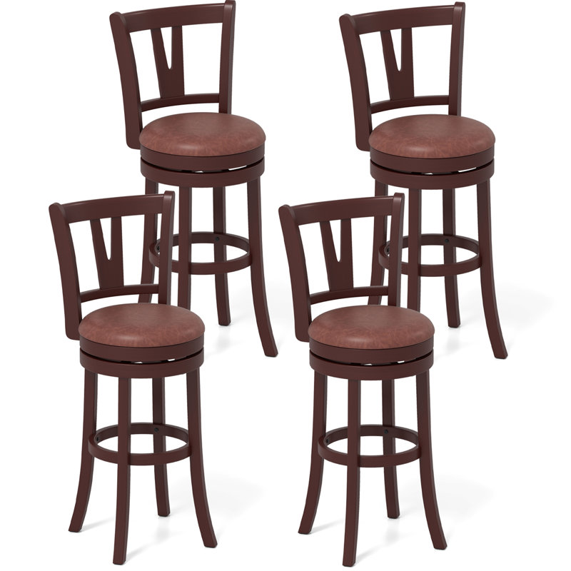 Ensemble de tabourets pivotants 30 po à hauteur de bar 30 po avec dossier haut et repose-pieds en bois massif, 4