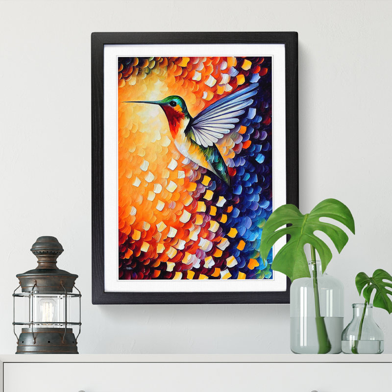 Achary Hummingbird Painted - Picture Frame Print, 34cm H x 25cm W x 2cm D, Walnut
