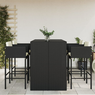 Garden Bar Set Outdoor Bar Table Set 5 Piece with Cushions Poly Rattan