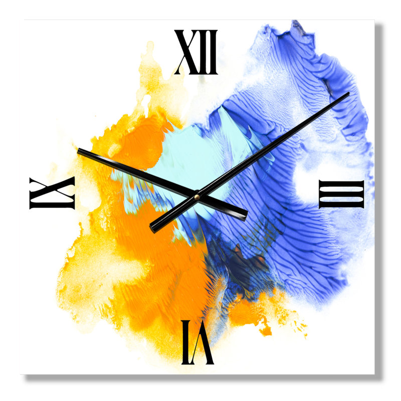 Abstrait bleu et orange nuages abstraits - horloge murale moderne, Grand
