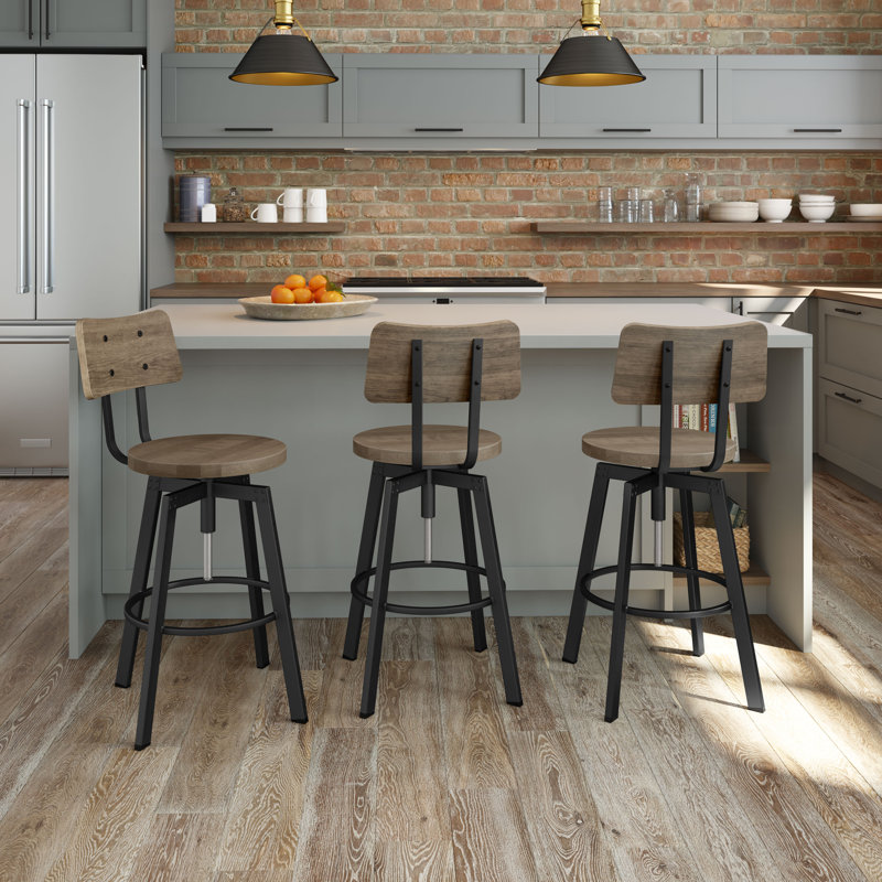 Tabouret pivotant en bois massif Buth, Naturel