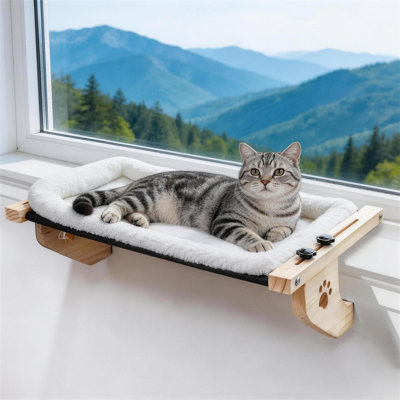 Hamac de fenêtre en peluche douce pour chat – Modèle sans fil, lavable en machine, réglable, structure métallique robuste, perchoir de fenêtre pour chats et petits chiens, crochet en métal