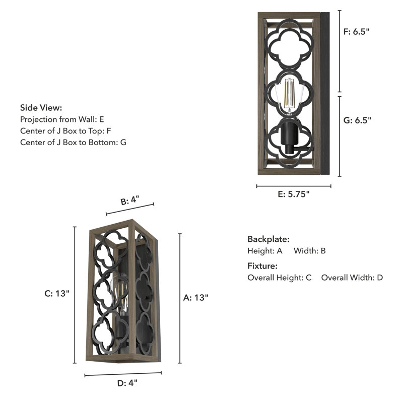 Gablecrest 1 - Light Flush Mounted Wall Sconce, Oak/Black