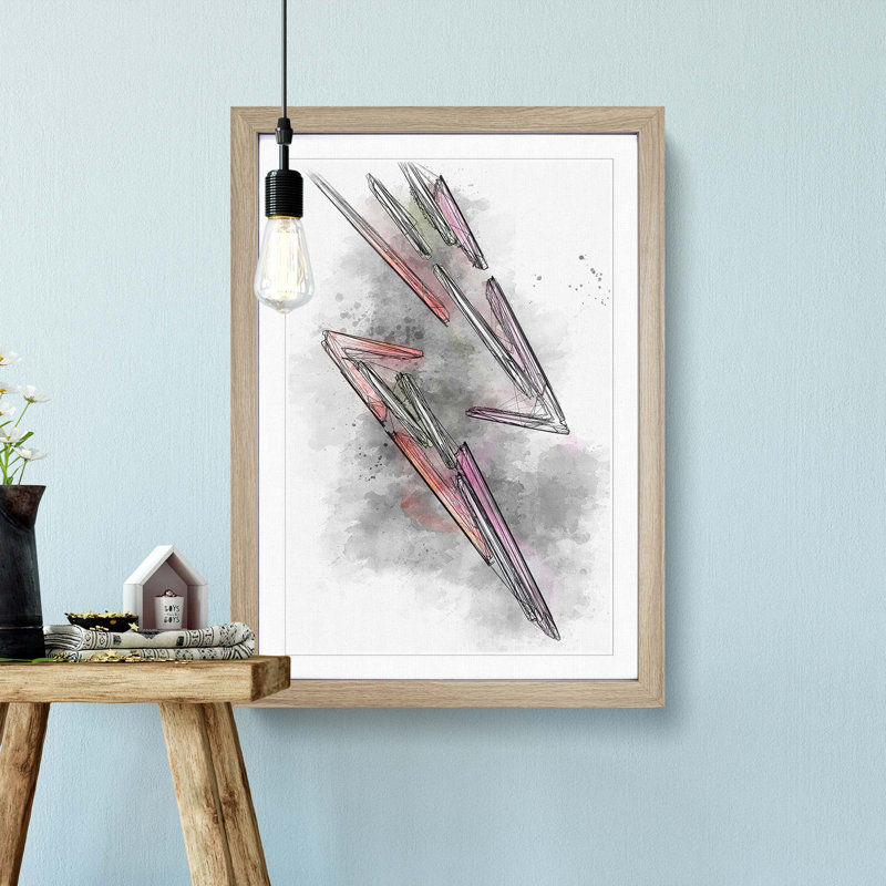Neon Lightning Bolt in Abstract - Framed Print, Oak Framed, 87cm H x 62cm W x 2cm D