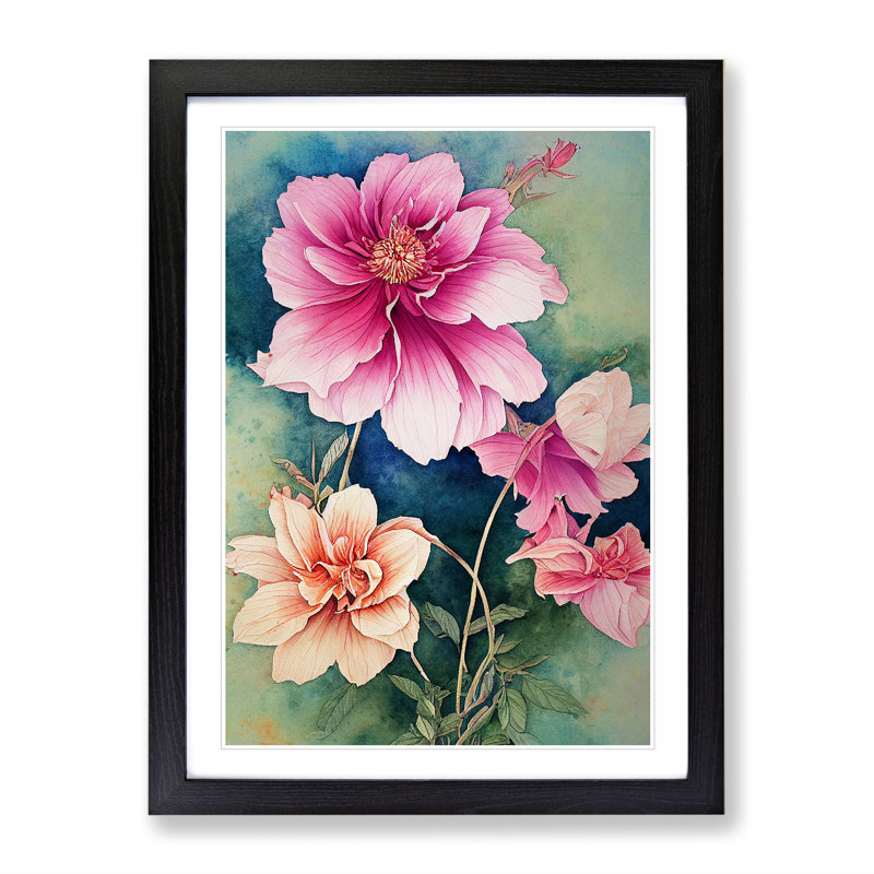 Flowers No.3 - Single Picture Frame Painting, 34cm H x 25cm W x 2cm D, Black Framed