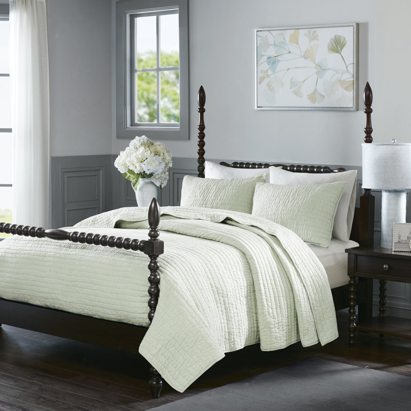Madison Park Signature Serene 3 Piece Hand Quilted Cotton Quilt Set, Beige, King Coverlet + 2 King Shams