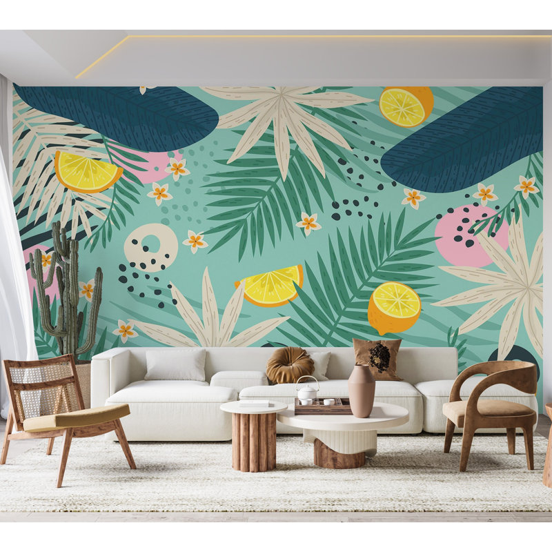 Murale pelez et collez de qualité supérieure - feuillage tropical, L 120 po x L 96 po
