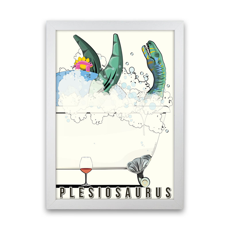 Swimming Dino - Print, 60cm H x 42cm W x 3cm D, White Framed