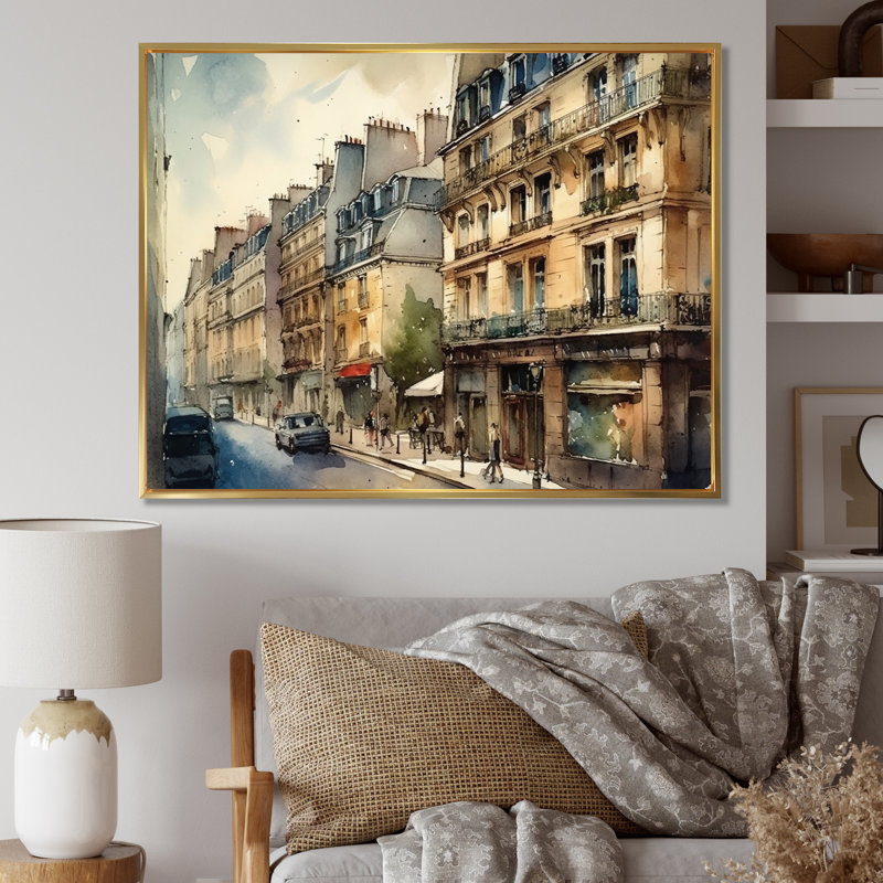 Aquarelle de Paris, France II sur toile, 30" H x 40" W, Cadre flottant doré