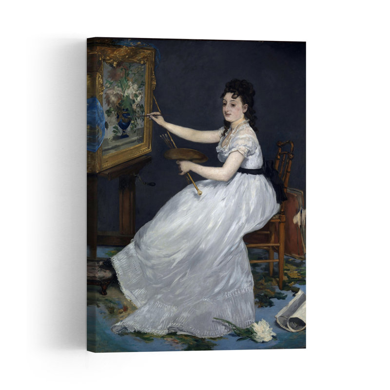 Eva Gonzales , 1870 Impressionist Abstract Contemporary Flower Portrait Wall Art Print by Edouard Manet - 1 Piece Wrapped Canvas Wall Art