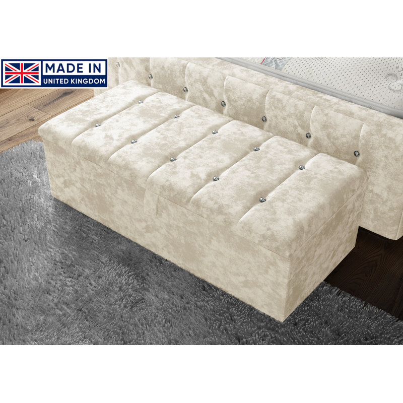 Akyiah 102cm Wide Tufted Rectangle Striped Standard Ottoman with Storage, Cream