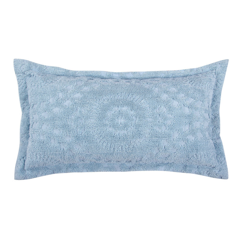 Rio Collection 100% Cotton Chenille Tufted King Size Pillow Sham, Medallion Design, Soft Breathable Decorative Pillow Cover, OEKO-TEX Certified, Machine Washable, All-Season , 20" x 36", Blue