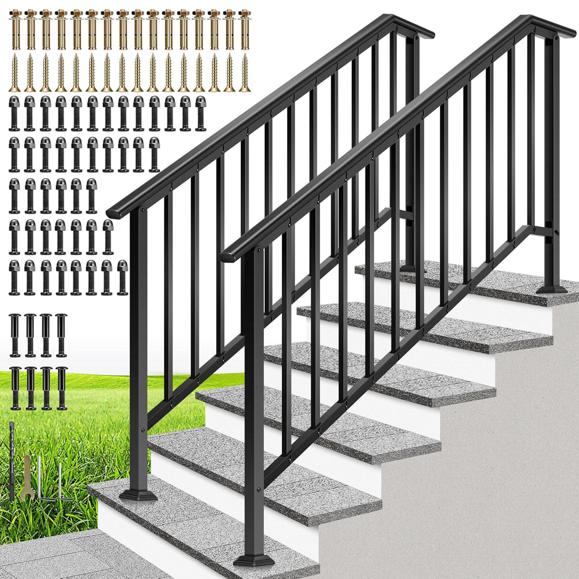 Huahui 2 Pack 3 Step Outdoor Hand Rails With Balusters, Black ...