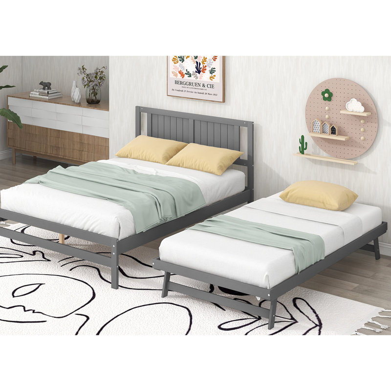 Lit plateforme avec lit gigogne réglable, Gris