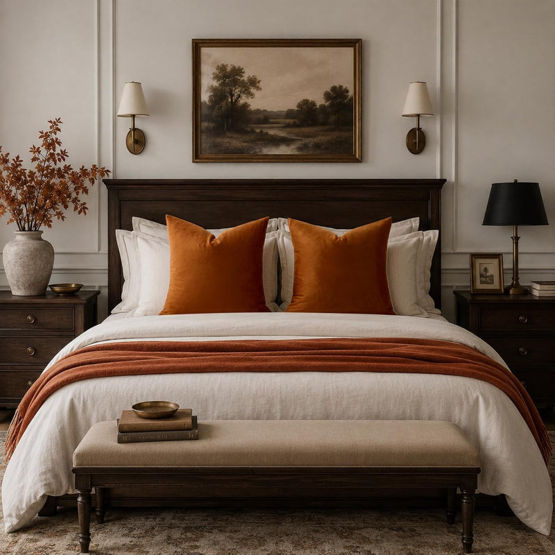 Housses de coussin décoratif en velours, housses décoratives douces de luxe pour canapé-salon (ensemble de 2), Burnt Orange