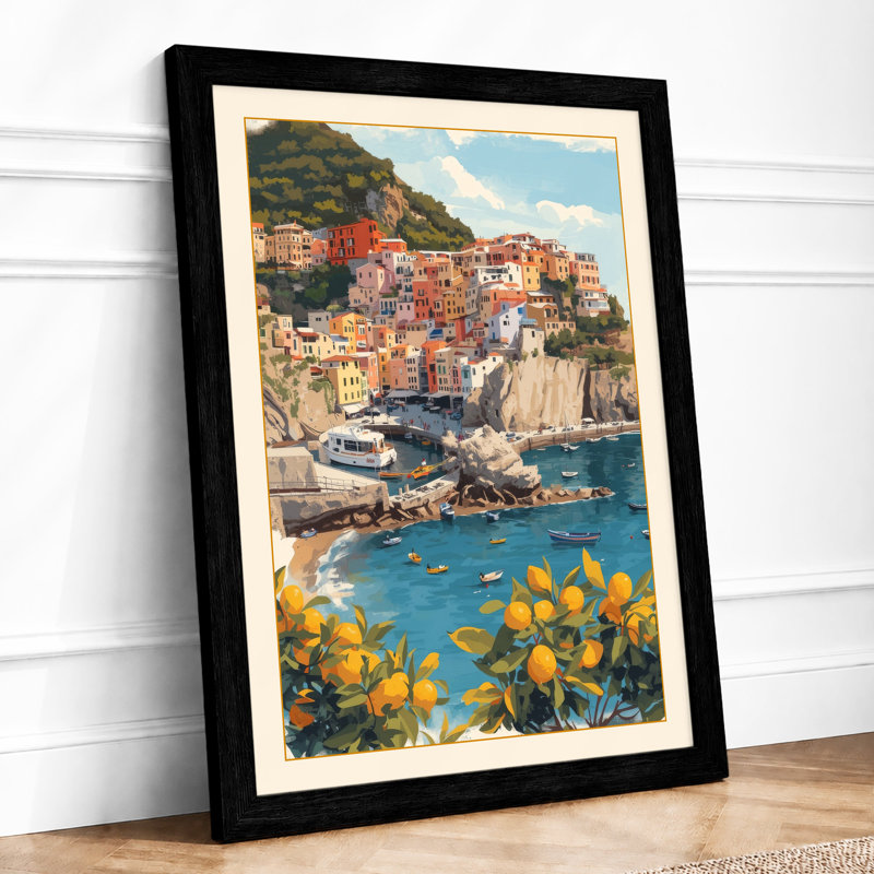 Cinque Terre in Bloom Coastal - Framed Print, Black, A4 - 29.7 x 21.0 cm