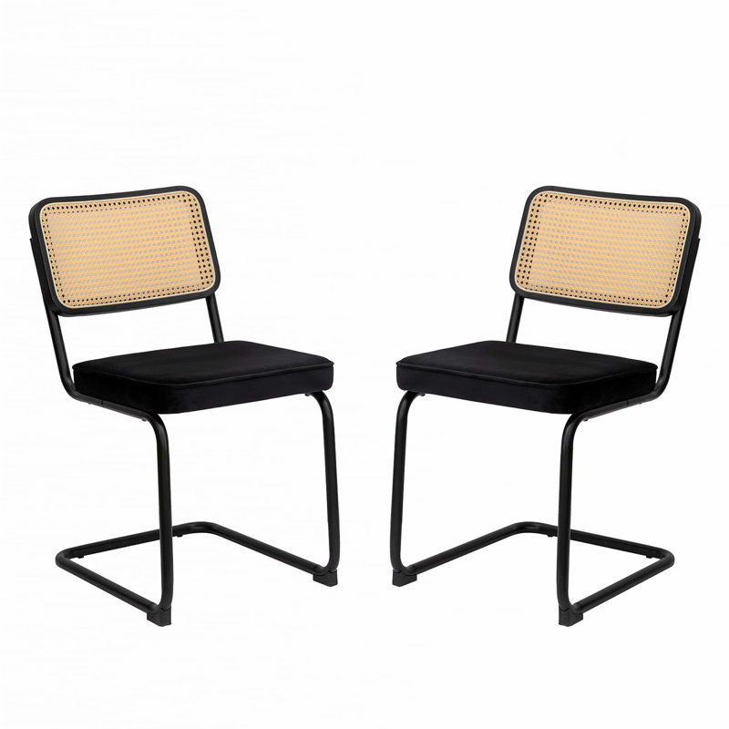 Dining Chairs Set Of 2,Rattan Side Accent Chairs, Black